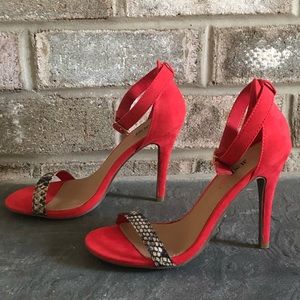 Orange Faux Suede Ankle Strap Stiletto Heels S 6.5